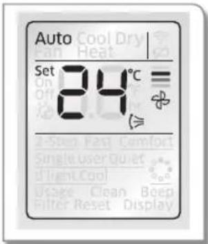 Auto Cool Dry Fan Heat Set 24°C 2-Step Fast Comfort Single user quiet Light Cool Usage Clean Boep Filter Reset Display