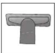 Technical line drawing of a vacuum cleaner with component details and an arrow indicating assembly (no text or symbols)