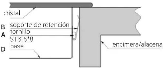 cristal B soporte de retención A tornillo ST3.5*8 base D encimera/alacena
