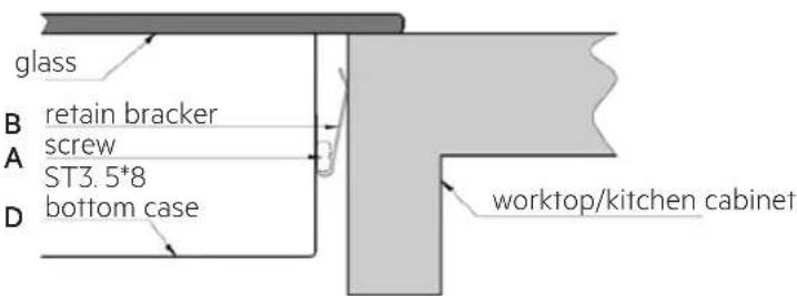 glass B retain bracker A screw ST3.5*8 D bottom case worktop/kitchen cabinet