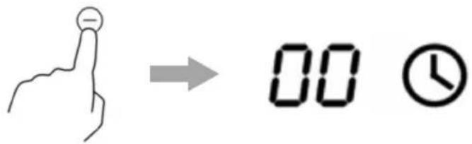 Simple graphic showing a hand pointing at a minus sign and a timer displaying '00' with a clock icon.