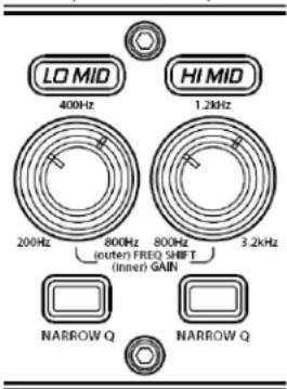 LO MID 400Hz HI MID 1.2kHz 200Hz 800Hz 800Hz outen FREQ SHIFT linear GAIN 3.2kHz NARROW Q NARROW Q
