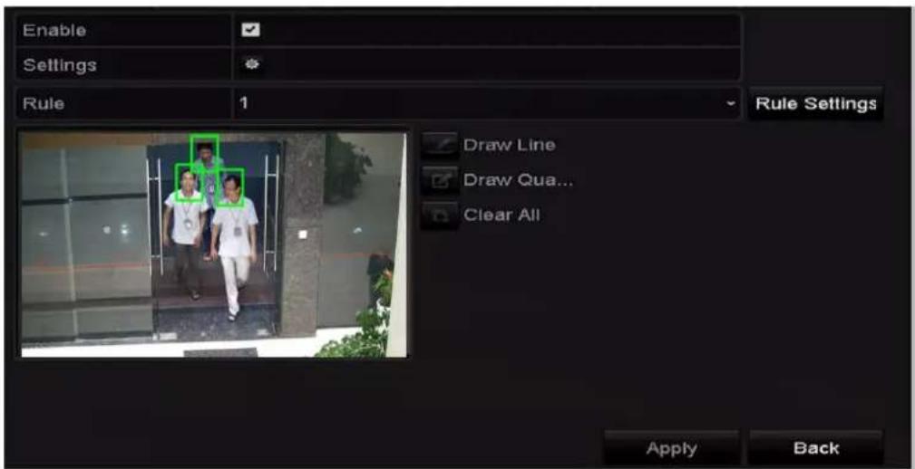 Enable Settings Rule 1 Rule Settings Draw Line Draw Qua... Clear All Apply Back