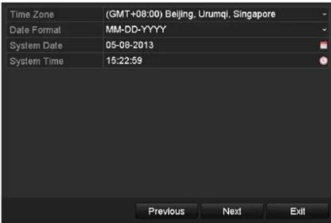 Time Zone (GMT+08:00) Beijing, Urumqi, Singapore Date Format MM-DD-YYYY System Date 05-08-2013 System Time 15:22:59 Previous Next Exit