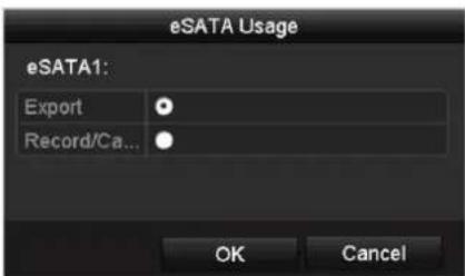 eSATA Usage eSATA1: Export Record/Ca... OK Cancel