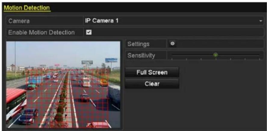 Motion Detection Camera IP Camera 1 Enable Motion Detection Settings Sensitivity Full Screen Clear