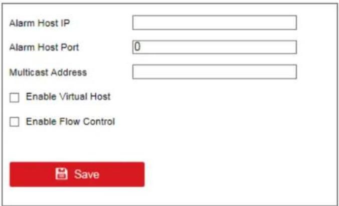 Alarm Host IP Alarm Host Port 0 Multicast Address Enable Virtual Host Enable Flow Control Save