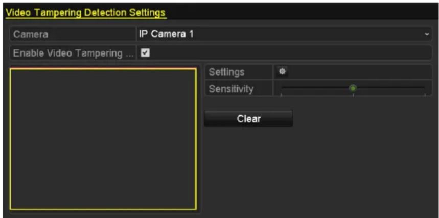 Video Tampering Detection Settings Camera IP Camera 1 Enable Video Tampering ... Settings Sensitivity Clear