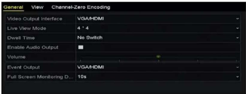 General View Channel-Zero Encoding Video Output Interface VGA/HDMI Live View Mode 4 * 4 Dwell Time No Switch Enable Audio Output Volume Event Output VGA/HDMI Full Screen Monitoring D... 10s