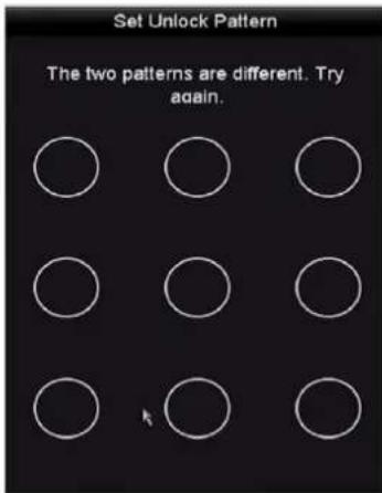 Set Unlock Pattern The two patterns are different. Try again.