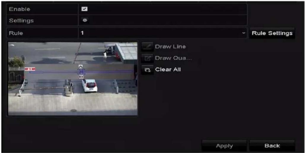 Enable Settings Rule 1 Rule Settings Draw Line Draw Qua... Clear All Apply Back