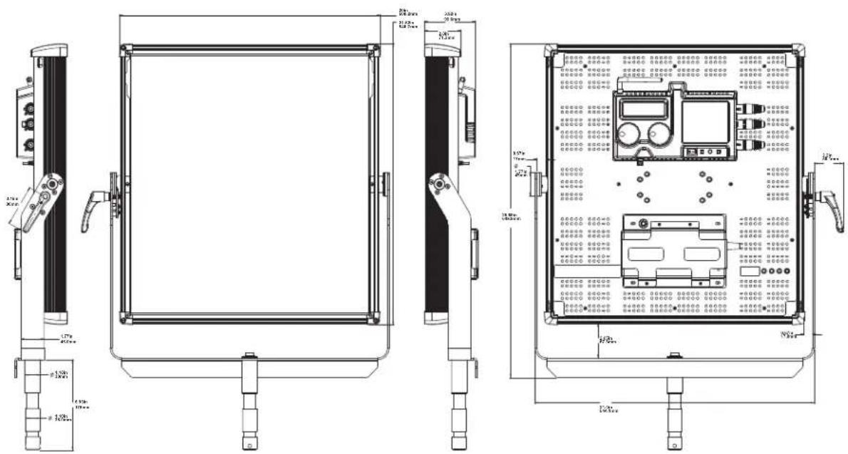 Technical schematic diagram of an electrical control panel with labeled dimensions and component layouts