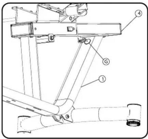 Technical diagram of a mechanical assembly with numbered components labeled 1, 4, and G