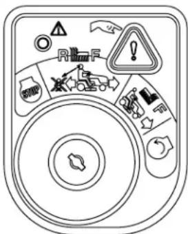 Diagram of a safety warning panel with icons for hazard, emergency, and operational symbols