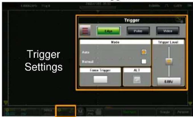 Trigger Settings Trigger Edge Fulse Video Mode Trigger Level Auto Rational Force Trigger ALT 0.00V