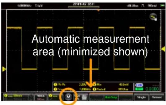 Automatic measurement area (minimized shown) 1% 2.07 3 Min 410mV Trpm 1.200mA Trpm 950.0A 0.000 M Single Autoion