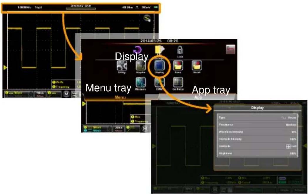 Display Menu tray App tray Display Type: Vccus Presence: Background Where is too necessary: 30% Controls: 100% Controls: 100% Background: 100%