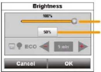 Brightness 100% 50% ECO 5 min Cancel OK