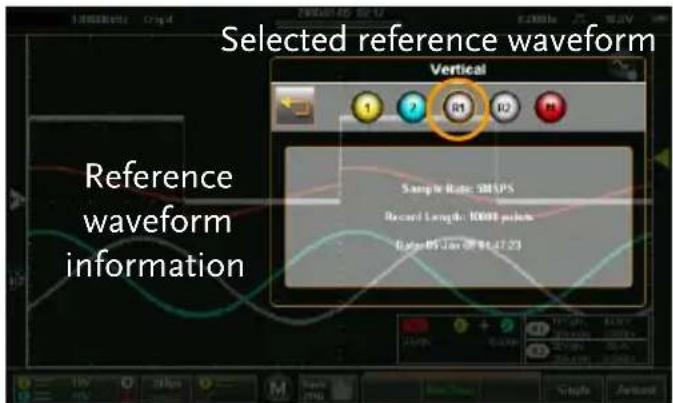 Selected reference waveform Vertical 1 ? R1 R2 M Sample Rate: 50%PS Record Length: 10001 pixels Rate: 89.125 mm/Hz Reference waveform information