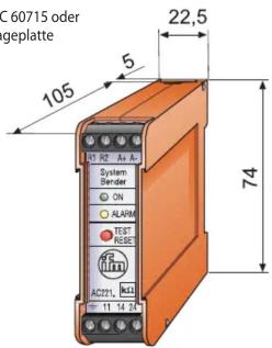 C 60715 oder geplatte 22,5 105 5 74 11 14 24 AC231, RJ2 System Bender ON ALARM TEST RECE AC231, RJ2