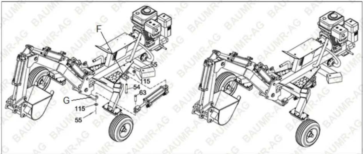 Technical diagram of a robotic vehicle with labeled components and assembly details