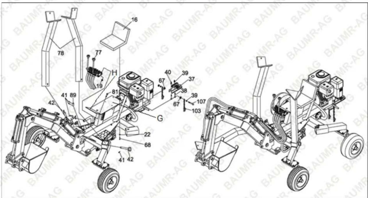 Technical diagram of a robotic vehicle with labeled components and numbered parts, including sensors, motors, and chassis.
