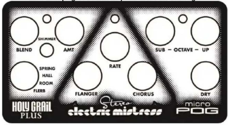 BLEND SHIMMER AMT SPRING HALL ROOM FLERB RATE FLANGER CHORUS DRY SUB - OCTAVE - UP HOLY GRAIL PLUS Stereo electric mistress micro POG