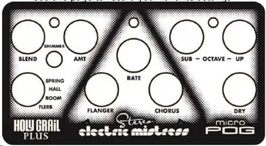 BLEND SHIMMER AMT SPRING HALL ROOM FLERB RATE FLANGER CHORUS DRY SUB - OCTAVE - UP HOLY GRAIL PLUS Stereo electric mistress micro PDG