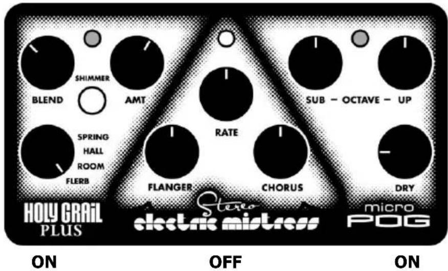 SHIMMER BLEND AMT SPRING HALL ROOM FLERB RATE FLANGER CHORUS SUB - OCTAVE - UP DRY ON OFF HOLY GRAIL PLUS Stereo electronic mistress micro POG ON