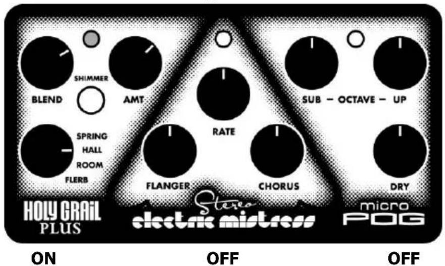 SHIMMER BLEND AMT SPRING HALL ROOM FLERB RATE FLANGER CHORUS DRY SUB - OCTAVE - UP ON OFF micro POG HOLY GRAIL PLUS Stere electric mistress