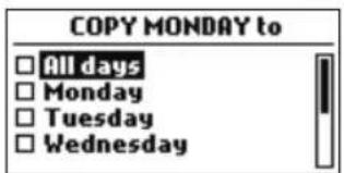 COPY MONDAY to □ All days □ Monday □ Tuesday □ Wednesday