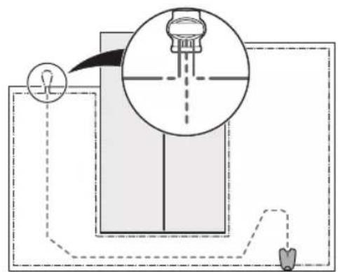 Diagram showing a light bulb and a device with a magnified view of the component, likely illustrating a physics or engineering concept.