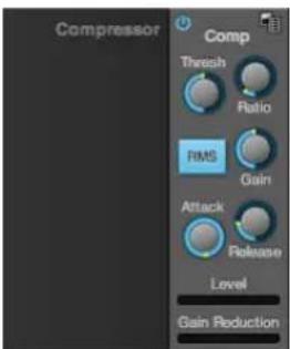 Compressor Comp Thresh Ratio RMS Gain Attack Release Level Gain Reduction