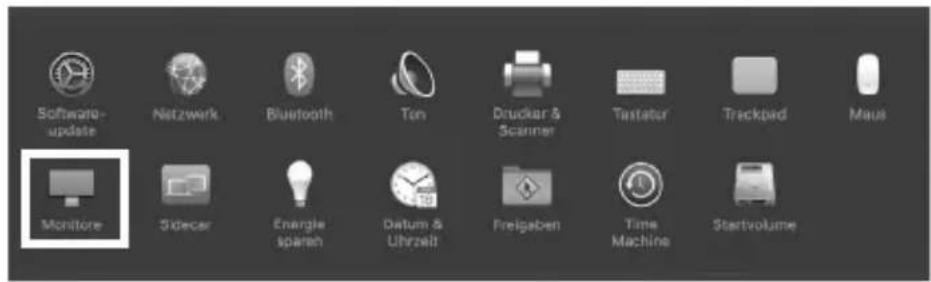 Software-update Netzwerk Bluetooth Ton Drucker & Scanner Textatur Trackpad Meus Monitore Sidecar Energie sparten Datum & Uhrzeit Freigaben Time Machine Startvolume