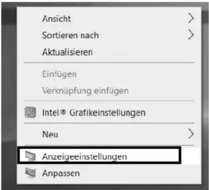 Ansicht Sortieren nach Aktualisieren Einfügen Verknüpfung einfügen Intel® Grafikeinstellungen Neu Anzeigeeinstellungen Anpassen