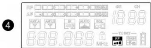 RF 30 30 40 50 HLD AF -20 -20 -30 -40 3 IPB AUTO B AUTO SQL C:1 888.888 MHz ON CH 1888 TX SET RF BASE E:6