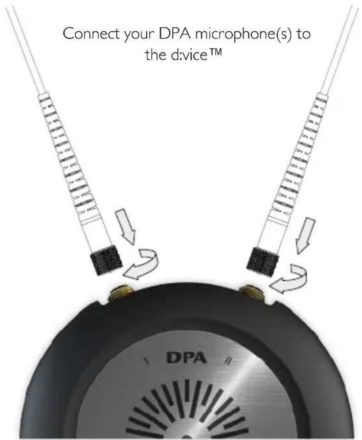 Connect your DPA microphone(s) to the d:vice™