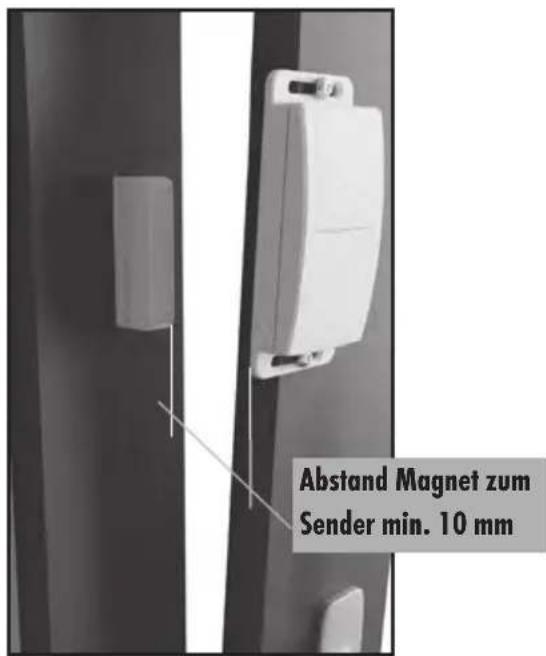 Abstand Magnet zum Sender min. 10 mm