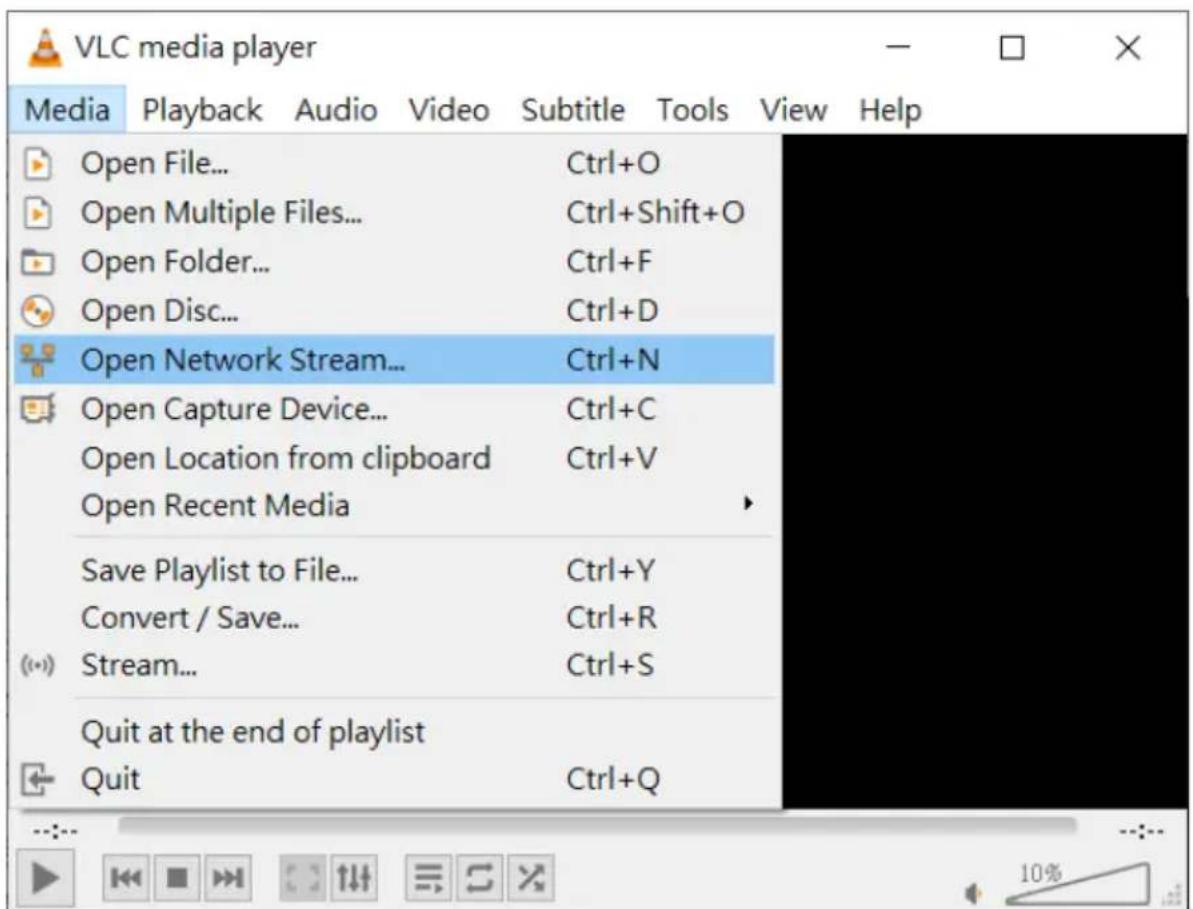 VLC media player Media Playback Audio Video Subtitle Tools View Help Open File... Ctrl+O Open Multiple Files... Ctrl+Shift+O Open Folder... Ctrl+F Open Disc... Ctrl+D Open Network Stream... Ctrl+N Open Capture Device... Ctrl+C Open Location from clipboard Ctrl+V Open Recent Media Save Playlist to File... Ctrl+Y Convert / Save... Ctrl+R Stream... Ctrl+S Quit at the end of playlist Quit Ctrl+Q