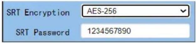 SRT Encryption AES-256 SRT Password 1234567890