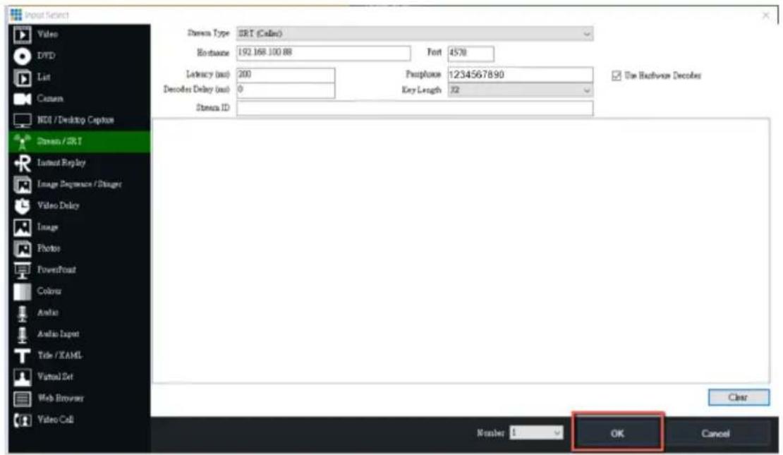 Input Select Video DVD List Cavam N01 / Desktop Capture Stress / IRT Latest Display Image Sequence / Struts Video Delay Image Photo PowerPoint Color Audio Audio Export Tele / XML Virtual Set Web Browser Video Call Stress Type: IRT (Cable) Endurance 192.168.100.88 Font 4570 Latency (int) 200 Pulse/Hz 1234567890 Decoders Delay (int) 0 Key Length 32 Stress ID Use Historic Decoders Clear Number 1 OK Cancel