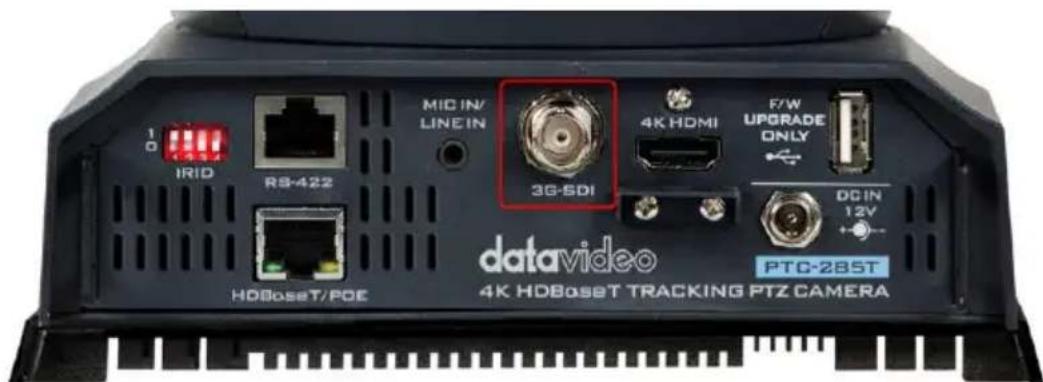 1 0 IRID RS-422 MIC IN/ LINE IN 3G-SDI 4K HDMI F/W UPGRADE ONLY DC IN 12V HDBaseT/POE datavideo 4K HDBaseT TRACKING PTZ CAMERA PTC-285T