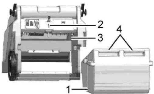 Technical diagram of a mechanical device with numbered components, likely an industrial machine or printer assembly.