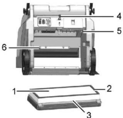 Technical diagram of a mechanical device with numbered parts labeled 1 to 6