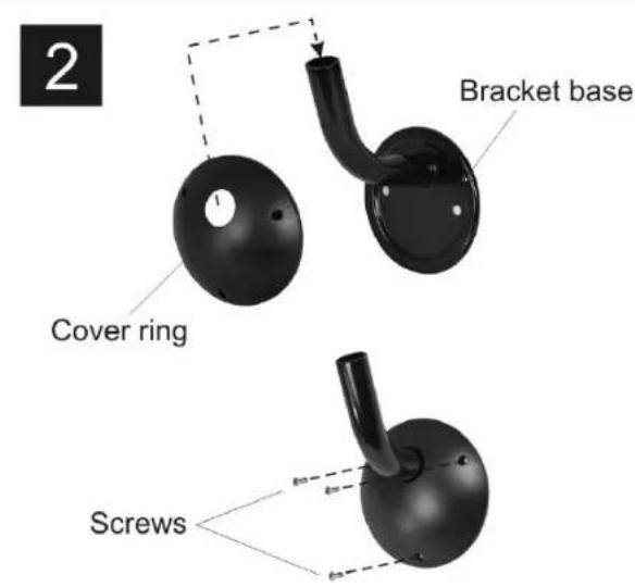 2 Bracket base Cover ring Screws
