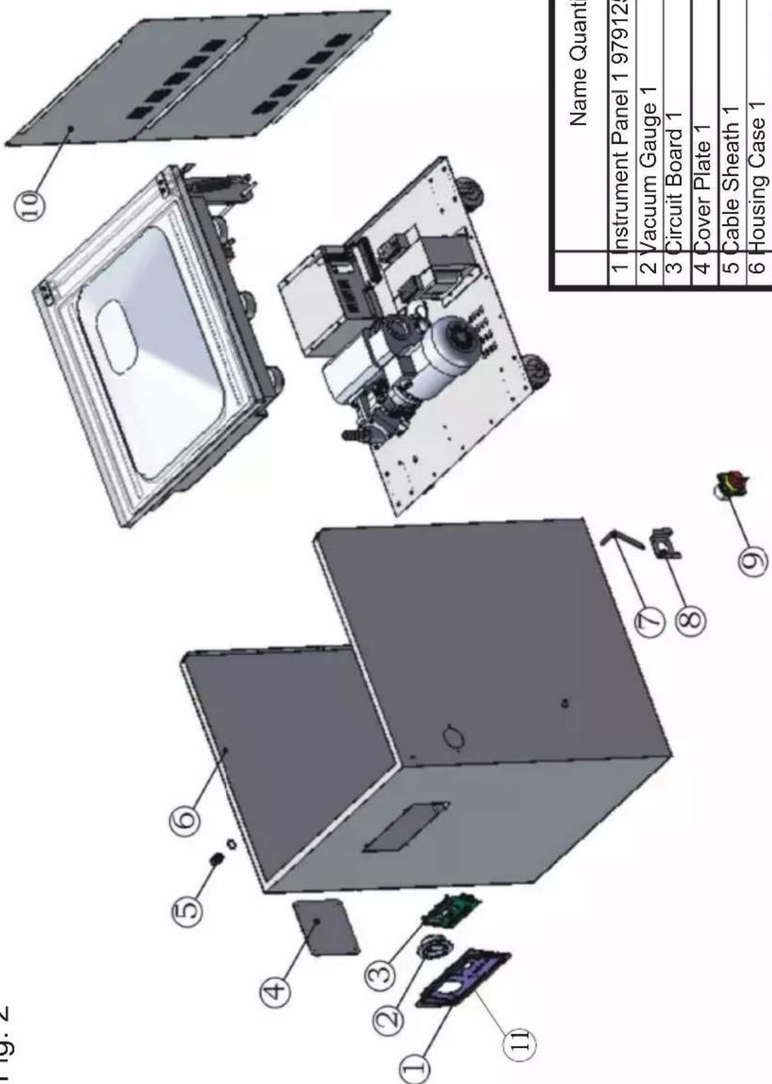 Fig. 2 ① ② ③ ④ ⑤ ⑥ ⑦ ⑧ ⑨ ⑩ Instrument Panel 1 97912 Vacuum Gauge 1 Circuit Board 1 Cover Plate 1 Cable Sheath 1 Housing Case 1 Name Quant