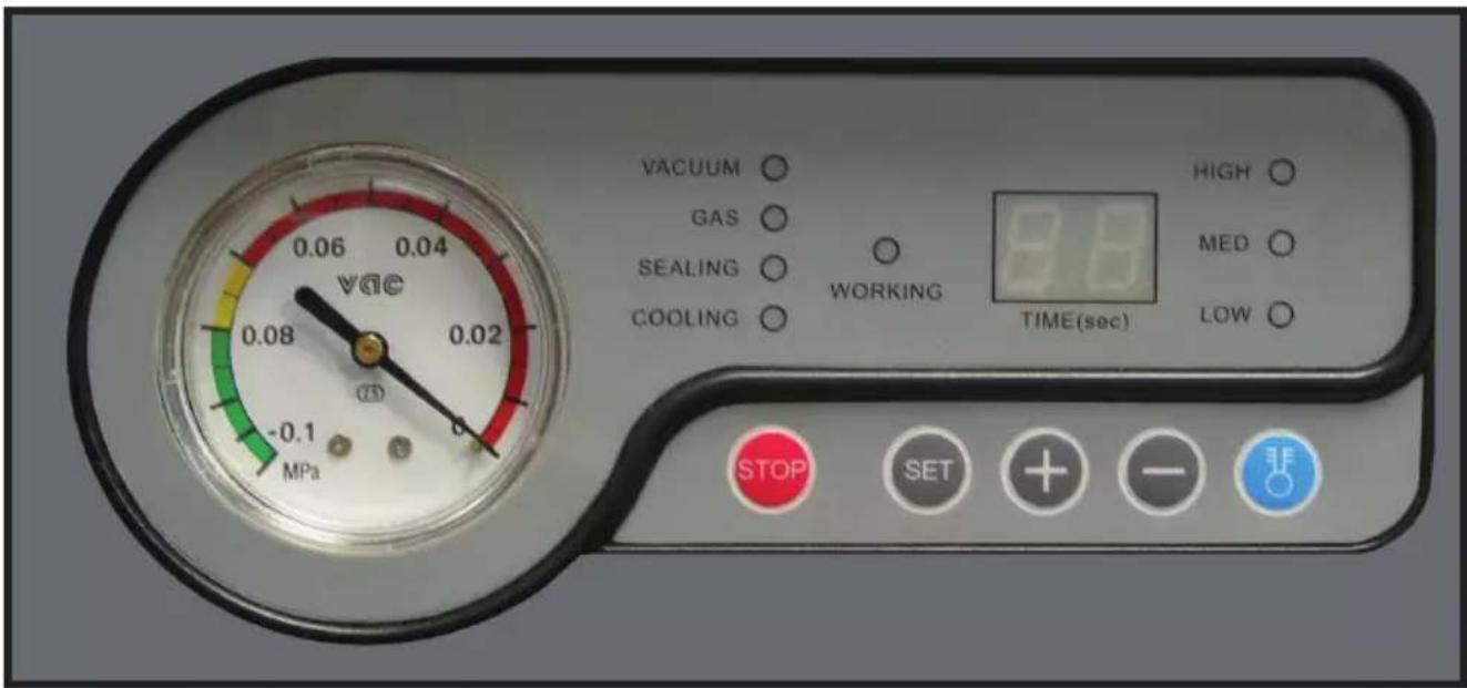 VACUUM GAS SEALING COOLING WORKING HIGH MED LOW TIME(sec) STOP SET + - TF -0.1 MPa 0.06 0.04 0.02 0.08 (25)