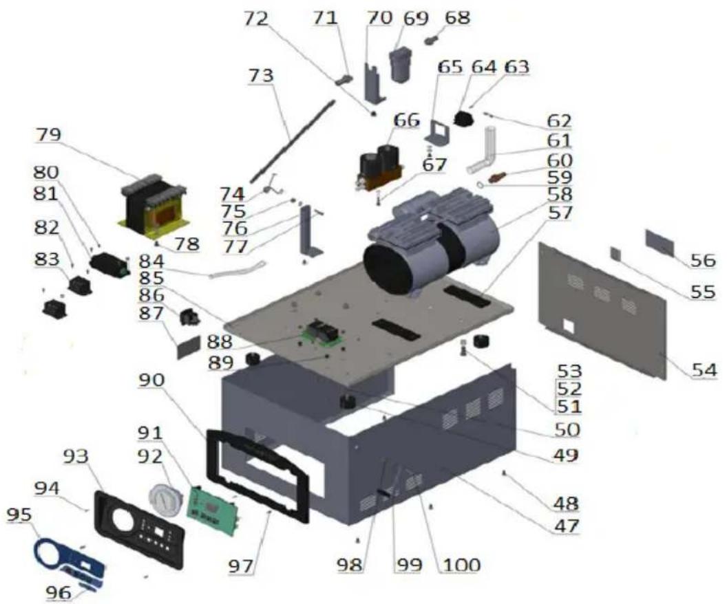Exploded view diagram of a computer system with numbered components for identification