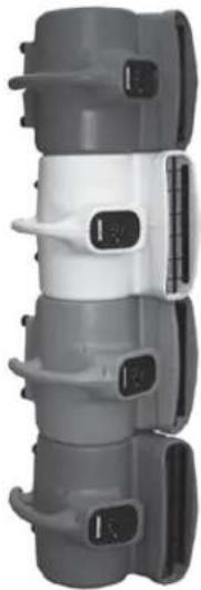 Stacked cylindrical mechanical components with gray and white surfaces, no visible text or symbols