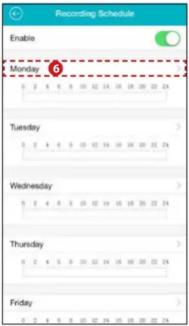 Recording Schedule Enable Monday 6 0 2 4 6 8 10 12 14 16 18 -20 22 24 Tuesday 0 2 4 6 8 10 12 14 16 18 -20 22 24 Wednesday 0 2 4 6 8 10 12 14 16 18 -20 22 24 Thursday 0 2 4 6 8 -20 32 34 16 18 -20 22 24 Friday